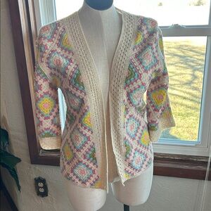 Colorful Crochet Open-Front Cardigan OS best fits L
